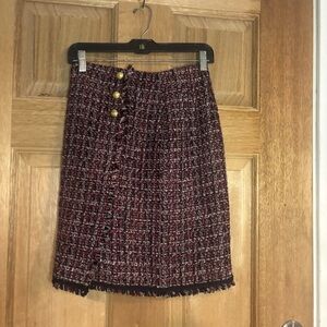 Talbots women’s red Tweed Pencil Skirt with Gold Buttons size 2p‎